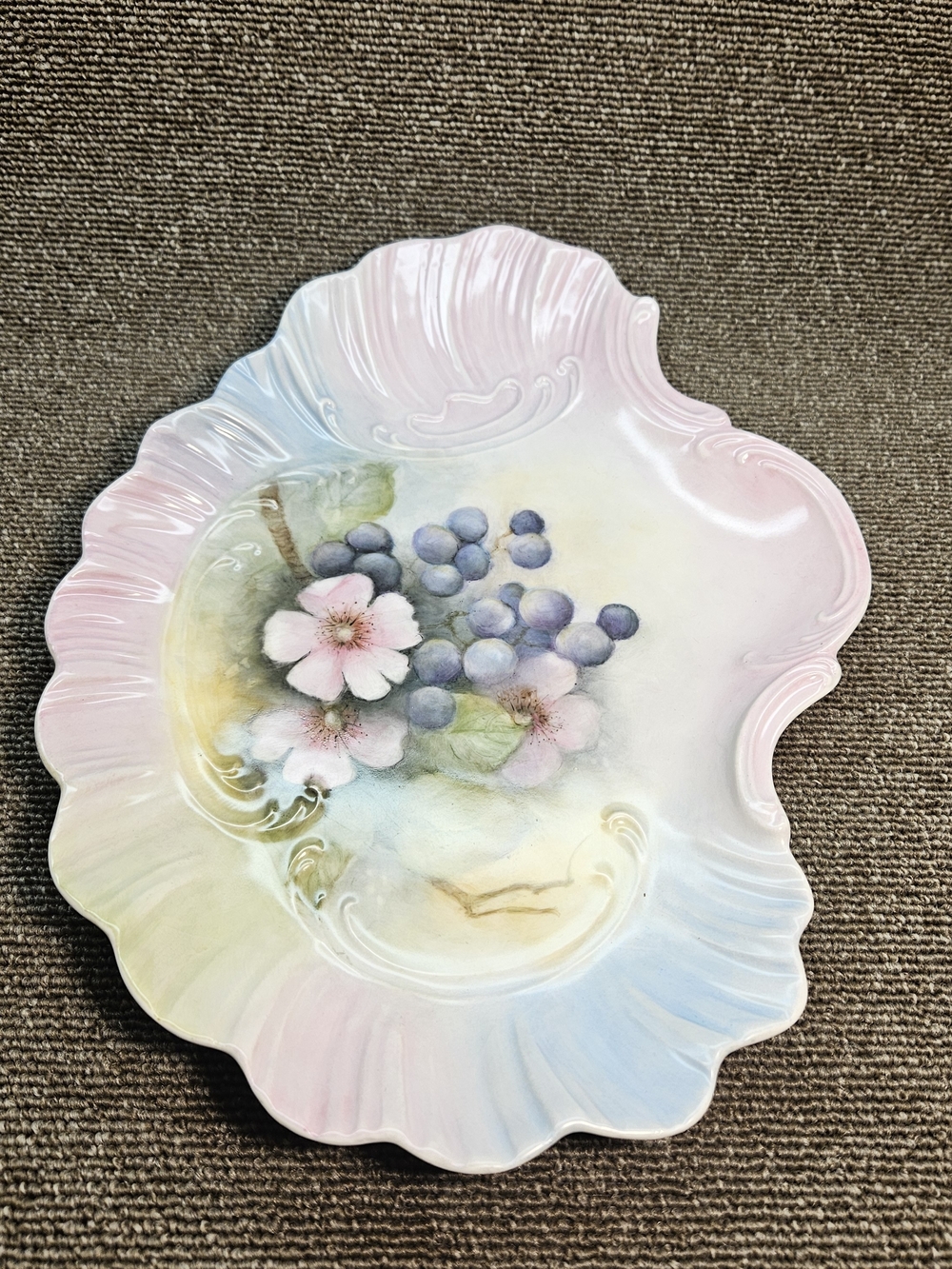 Hand-Painted Pastel Floral Decorative Plate - Pink & Blue
